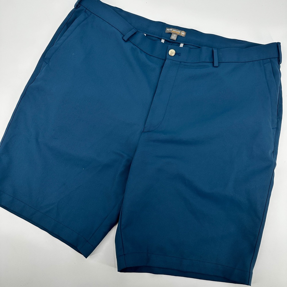 Peter Millar Crown Sport Men 40 Teal Blue Performance Golf Shorts Flat Front 9"
